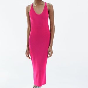 ZARA NEW WOMAN MIDI PURL KNIT DRESS STRAPPY FUCHSIA M 2488/008